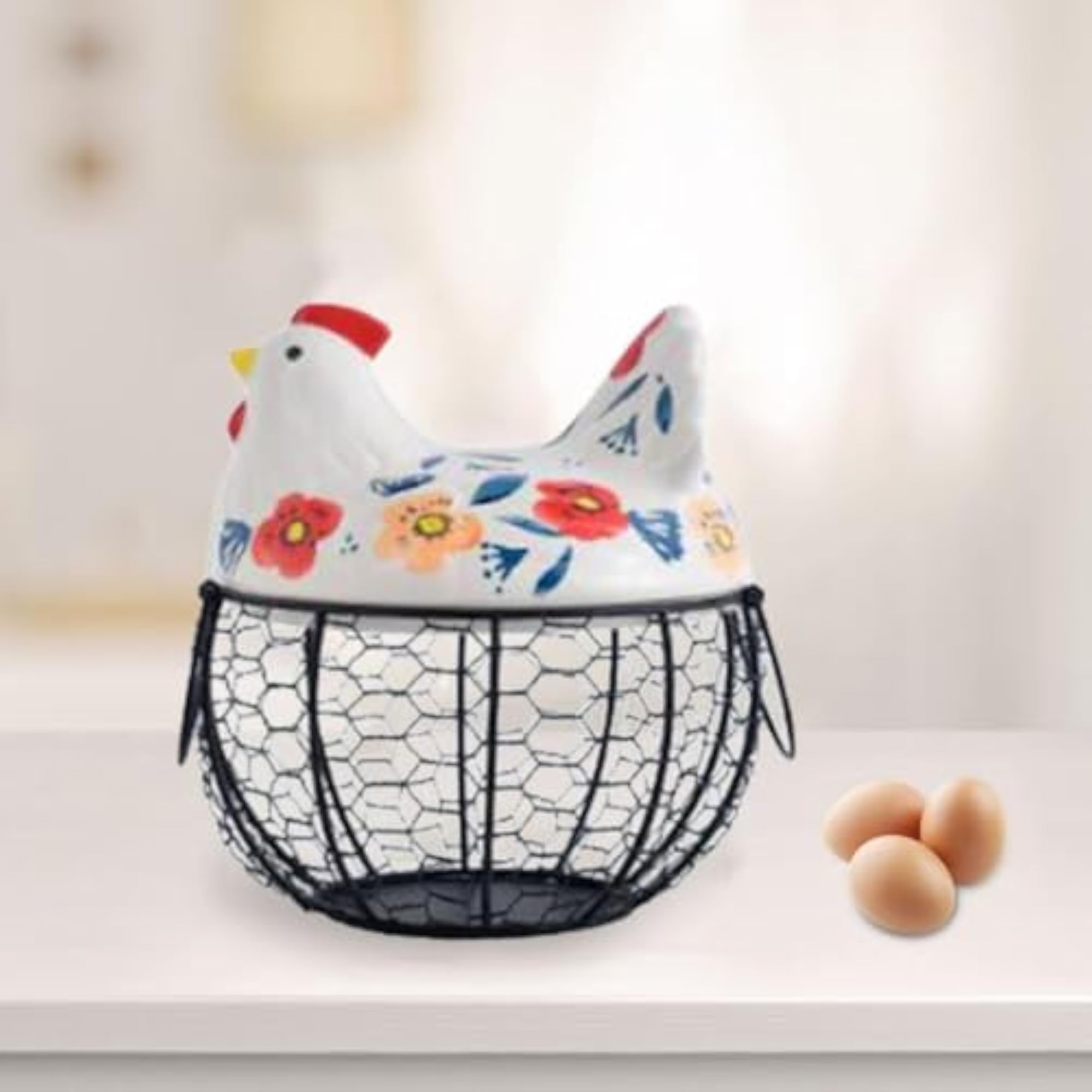 Chicken Egg Basket, Metal Storage Container for Kitchen